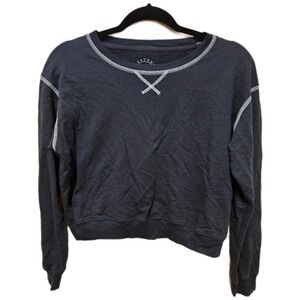 Black/White Sundown By Splendid Jada Long Sleeve Cropped Thermal Crew Size Small